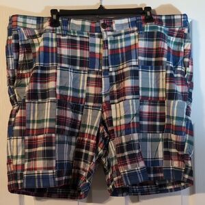 Nautica Men’s Multicolor Patchwork Plaid Flat-Front Shorts